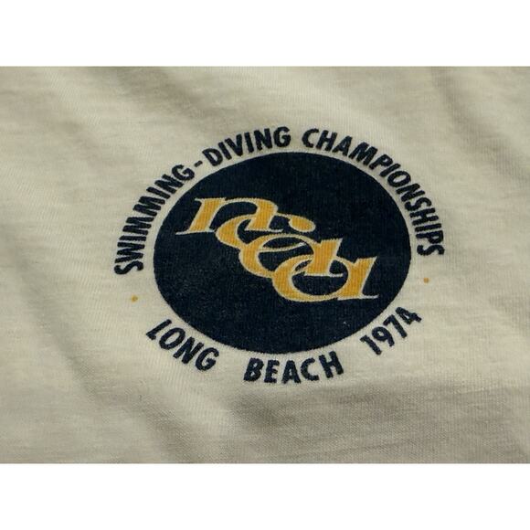Vtg Collegiate Pacific 1974 NCAA Swimming Diving Long Beach Ringer Tee XL USA - Picture 5 of 11